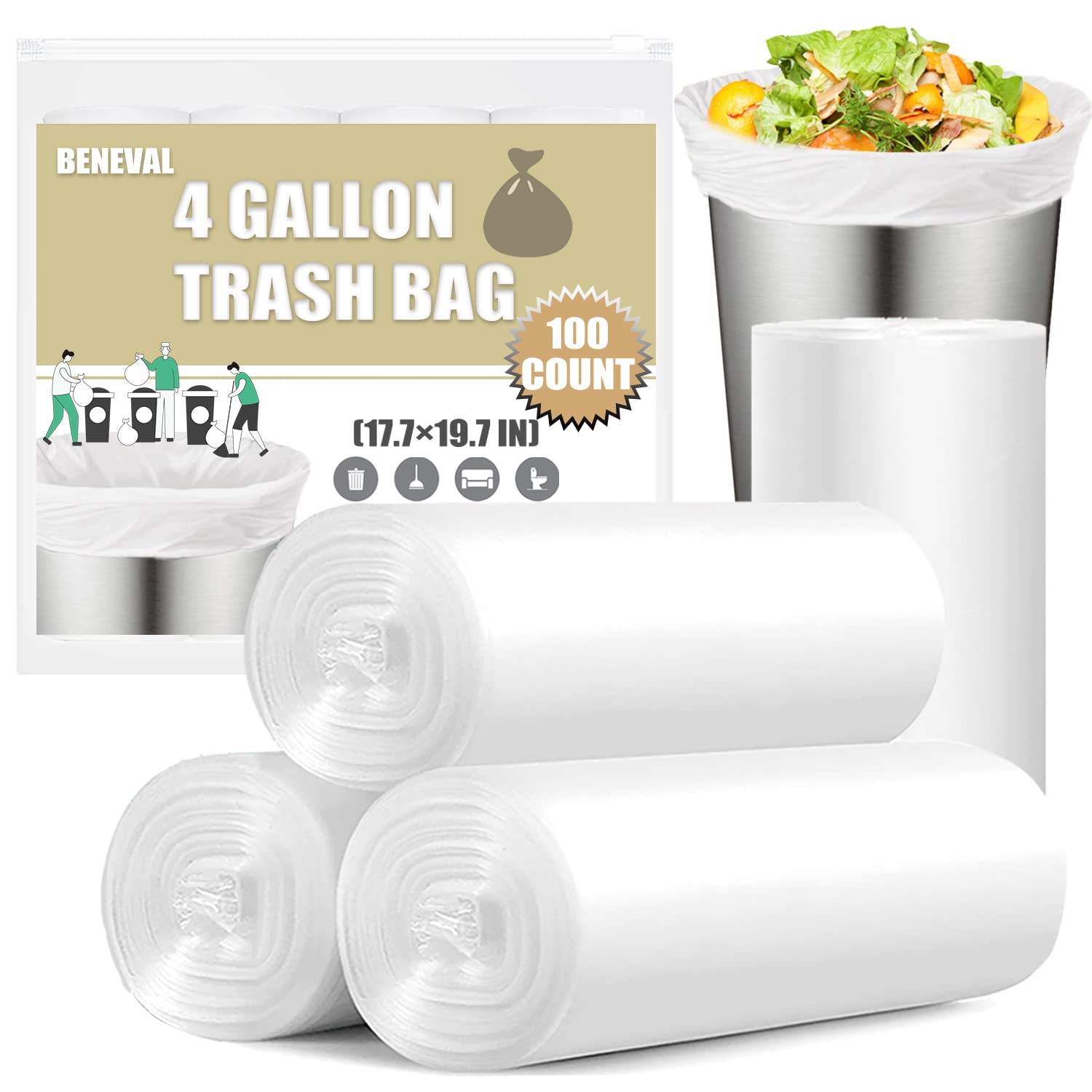 Small Trash Bags 4 Gallon - 100 Count 4 Gallon Trash Bag Small Garbage Bags for Office Bedroom