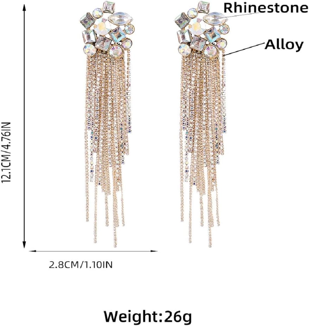 Gold Chandelier Tassel Earrings, Geometric Flower Tassel Dangle Earrings for Women, Bohemian Floral Fringe Earrings, Sparkling Abstract Flower Stud Earrings Boho Jewelry, Golden Chandelier Linear Drop Earrings for womens, Cute Long Chain Statement Earrings Accessories - Image 2