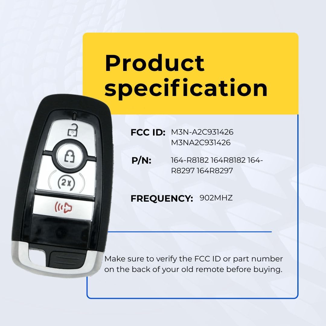Replcament Smart Key Fob for Ford Ranger 2021 FCC M3N-A2C931426 M3NA2C931426 Part Number 164-R8182 164R8182 164-R8297 164R8297