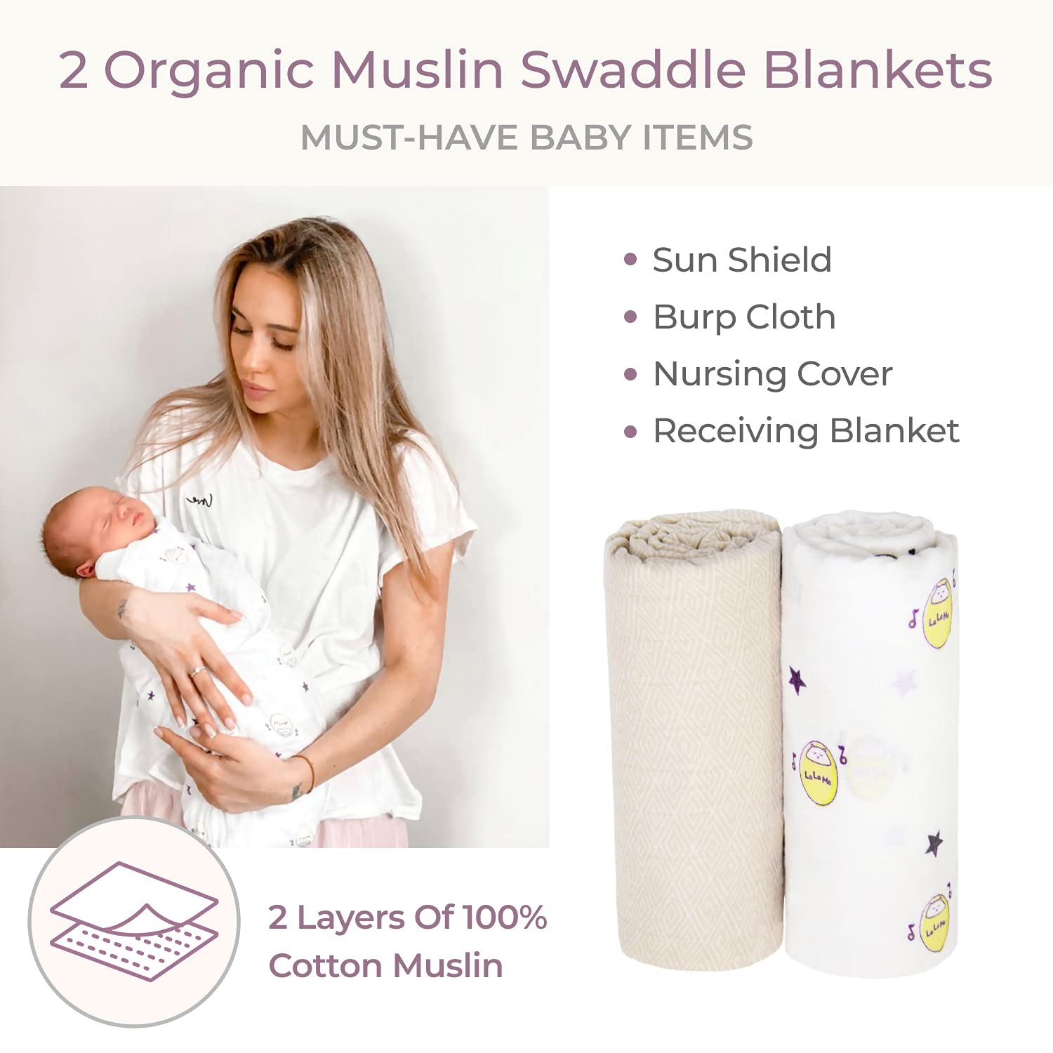 LaLaMe Organic Crib Bedding Set, 9 Piece – Rail Covers, Skirt, Sheets, Swaddle Blankets, Quilt for Baby Boys and Girls, Breathable and Safe Crib Set Made with Organic Cotton, Neutral Colors Decoration : Baby