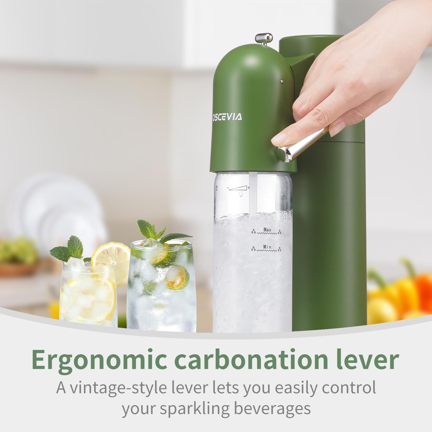 Sparkling Water Maker | Soda Beverage Machine | Soda Streaming Seltzer & Carbonator | 2x1L BPA Free Bottles | Compatible Srew-in 60L CO2 (NOT Included) | Green - Image 4