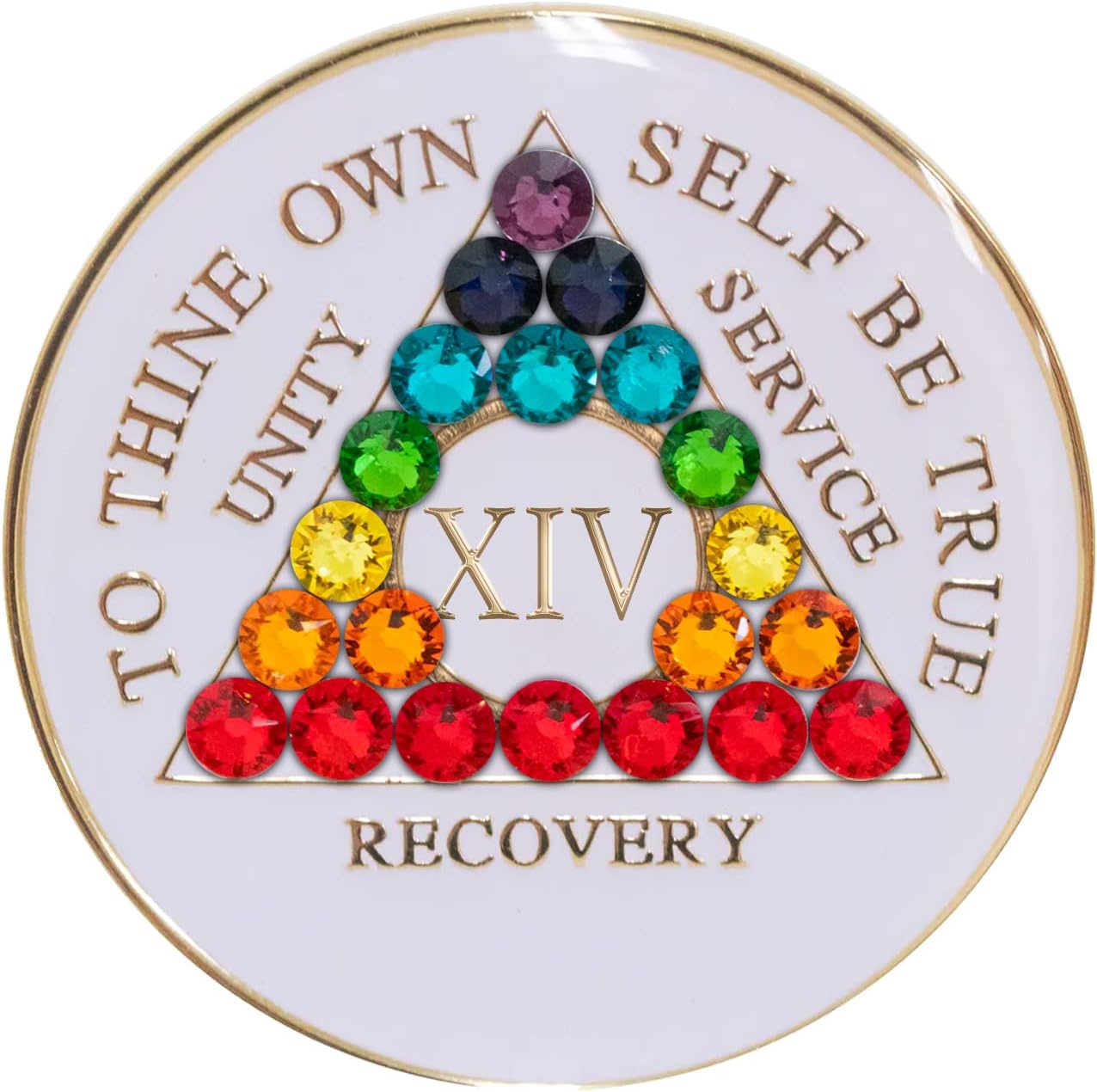 AA Chip | Sobriety Coin | Recovery Gift | White Medallion with Chakra Bling