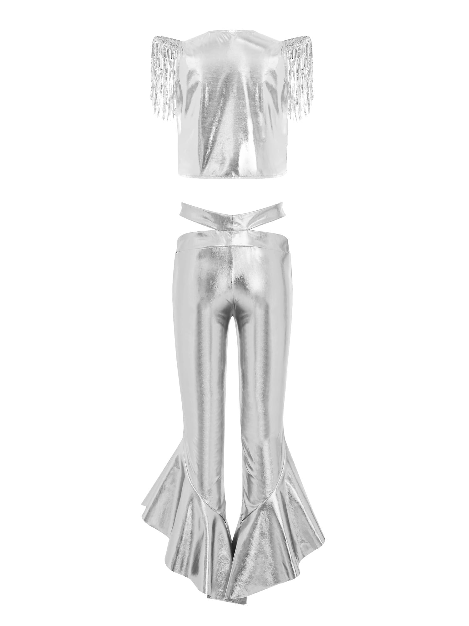 MSemis Enfants Ensemble Hip Hop Enfant Fille Tenues De Danse Avec Paillettes Pour Filles Ensemble Pantalons Danse Jazz Pour Filles Party Argent 15-16 ans