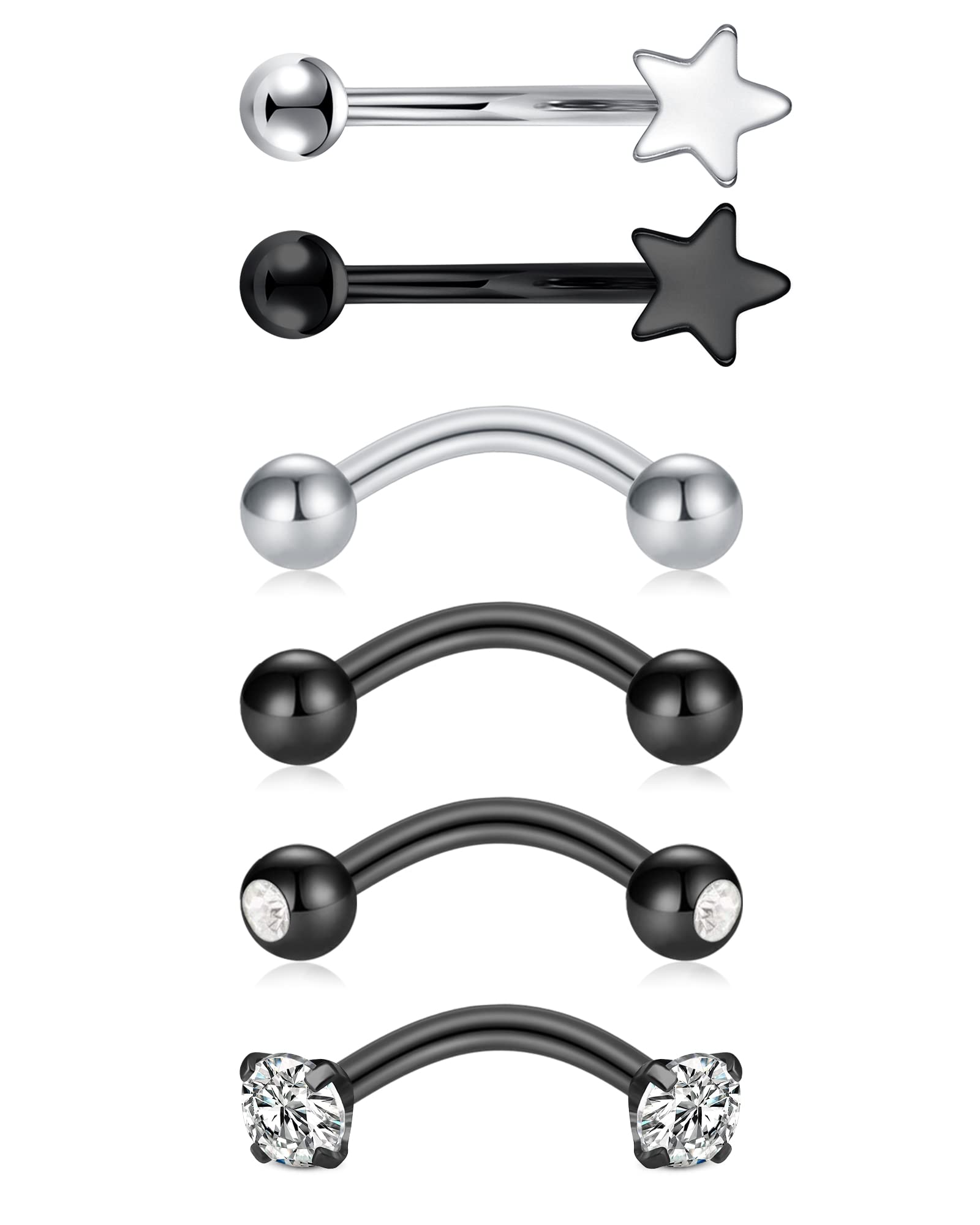 LAURITAMI 1,2 mm Rook Piercing zakrzywiony pręt 16 g stal nierdzewna 8 mm sztanga kolczyk brwi biżuteria banan kolczyk