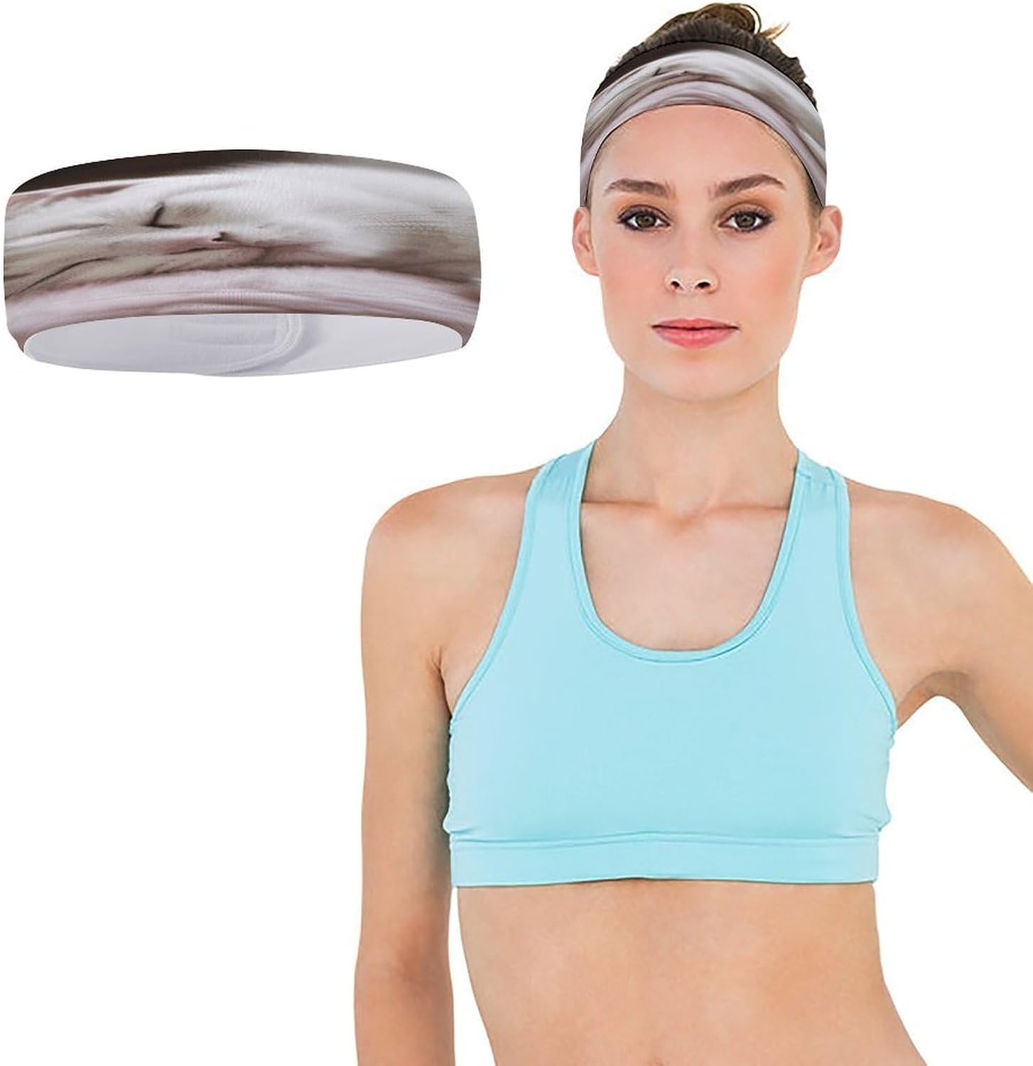 Sleeping Cat Headband Elastic Non-Slip，Headbands for Women Fashion Accessories，Hair Bands for Daily Workout Yoga Running Sports.