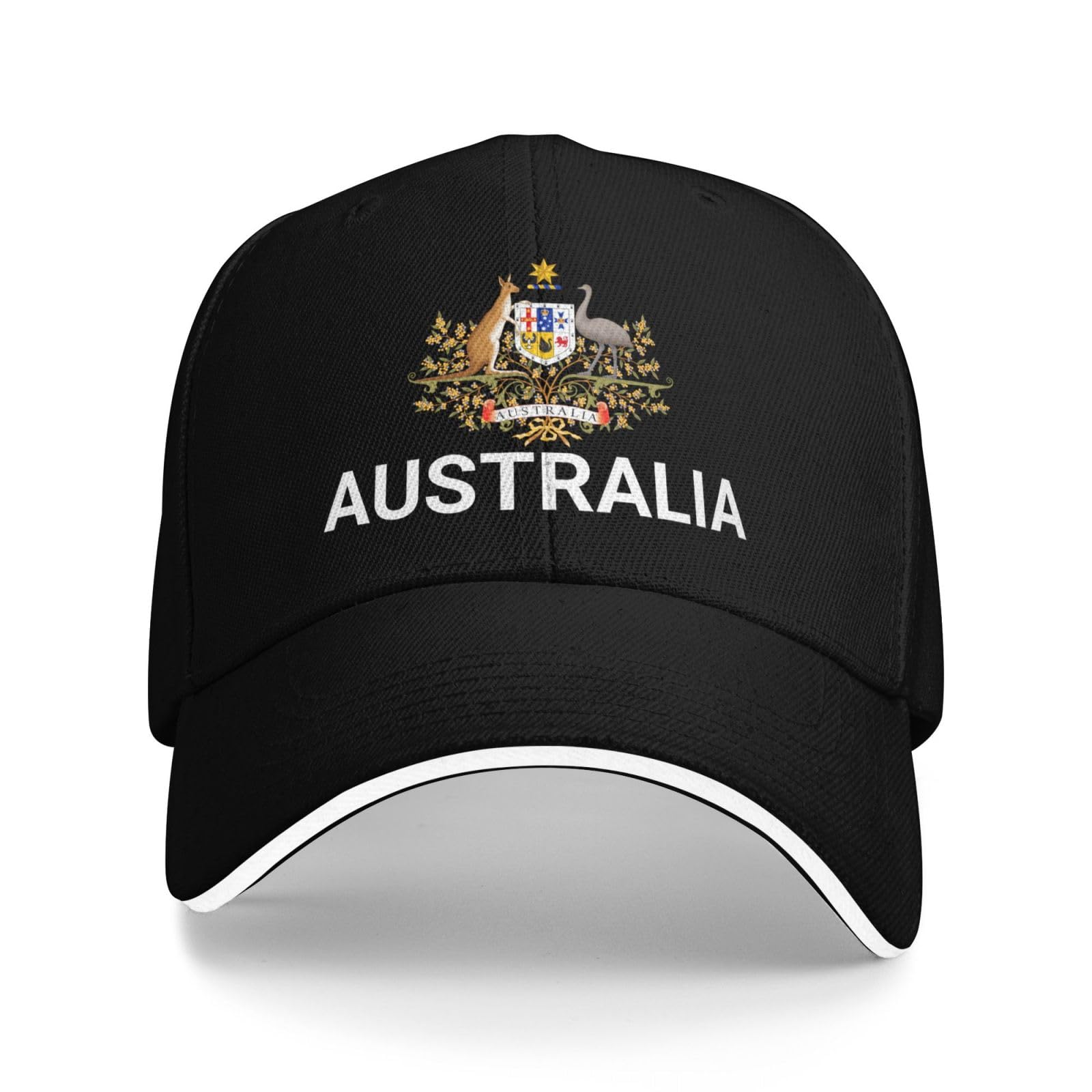 Support Australia Hat Australian Cap for Men Women I Stand with Australia Emblem Coat of Arms Baseball Cap Black