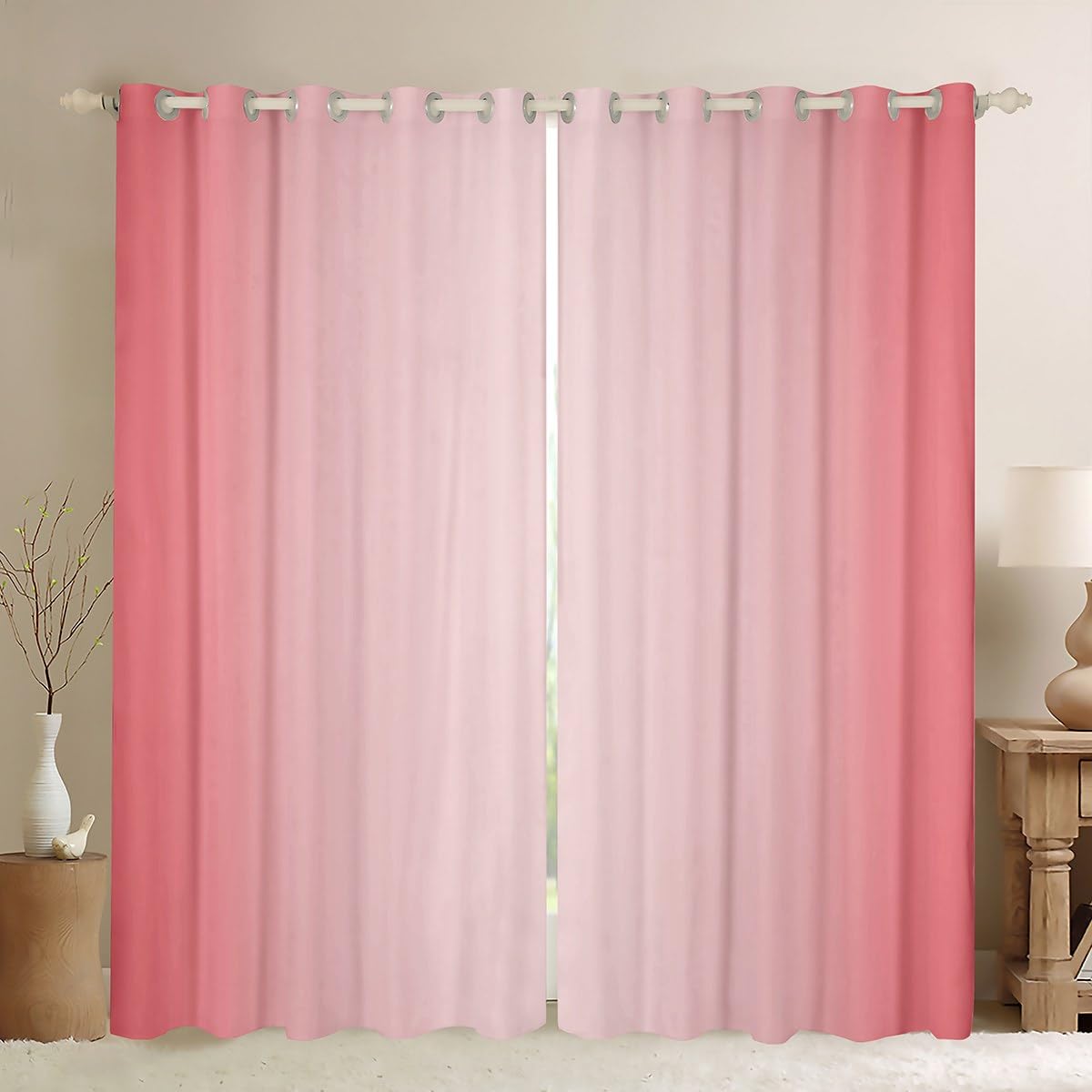 Homemissing Pink Darkening Drapes Gradient Style Curtains for Bedroom Living Room For Kids Women Men Ombre White 30%-50% Blackout Curtains Geometric Window Treatments W52*L63