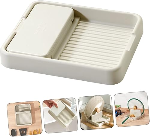 Miniatura 4 de BESTonZON 2 piezas de tapa de estante de trabajo cucharas plegables cucharones de plástico multifunción bandeja superior pinzas soporte de cuchara