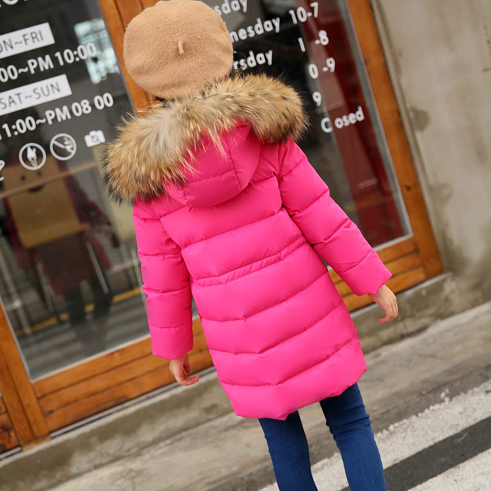amropi Bambini Ragazzi Inverno Piumino Imbottito Lungo Cappotto con Pelliccia Cappuccio per 2-12 Anni