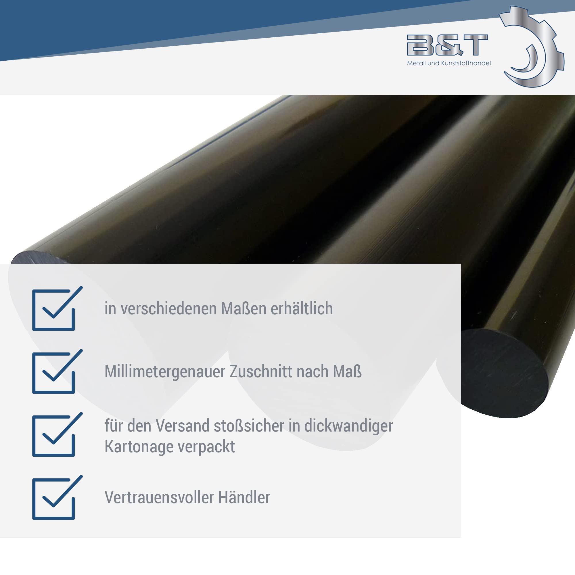 B&T Metall POM Barre ronde noire Ø 30 mm – Longueur env. 1 m (1000 mm +/- 5 mm) Diamètre avec tolérance positive