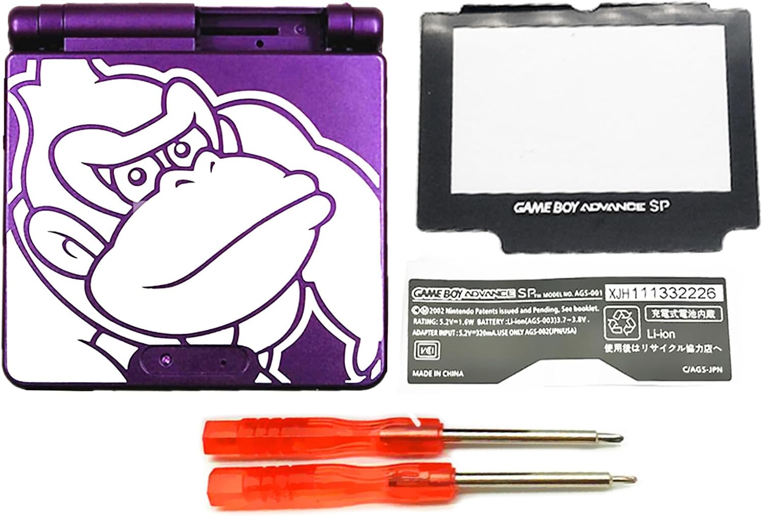 Custom GBASP Housing Case Shell Limited Purple Color Replacement, for Gameboy Advanced GBA SP Handheld Console, DIY for King-Kong Edition Outer Covers with Protective Screen / Open Tools Set