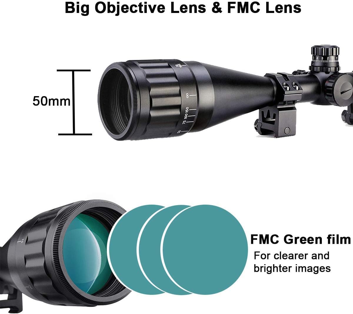 SVBONY SV173 Rifle Scope 4 16x50 AO, Hunting Rifle Scopes, Long Range Shooting, Red and Green Illuminated Reticle with High Profile Scope Mount Image