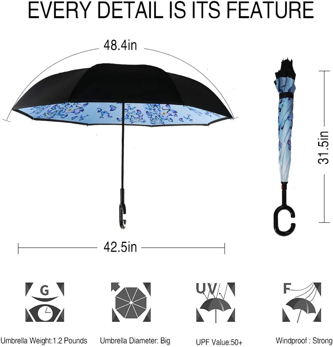 MRTLLOA 40/49/56 Inch Oversize Windproof Inverted Reverse Upside Down Umbrella, Golf Size Rain Umbrella, Double Layer, C-Shaped Handle for Men, Women and Kids - Image 5