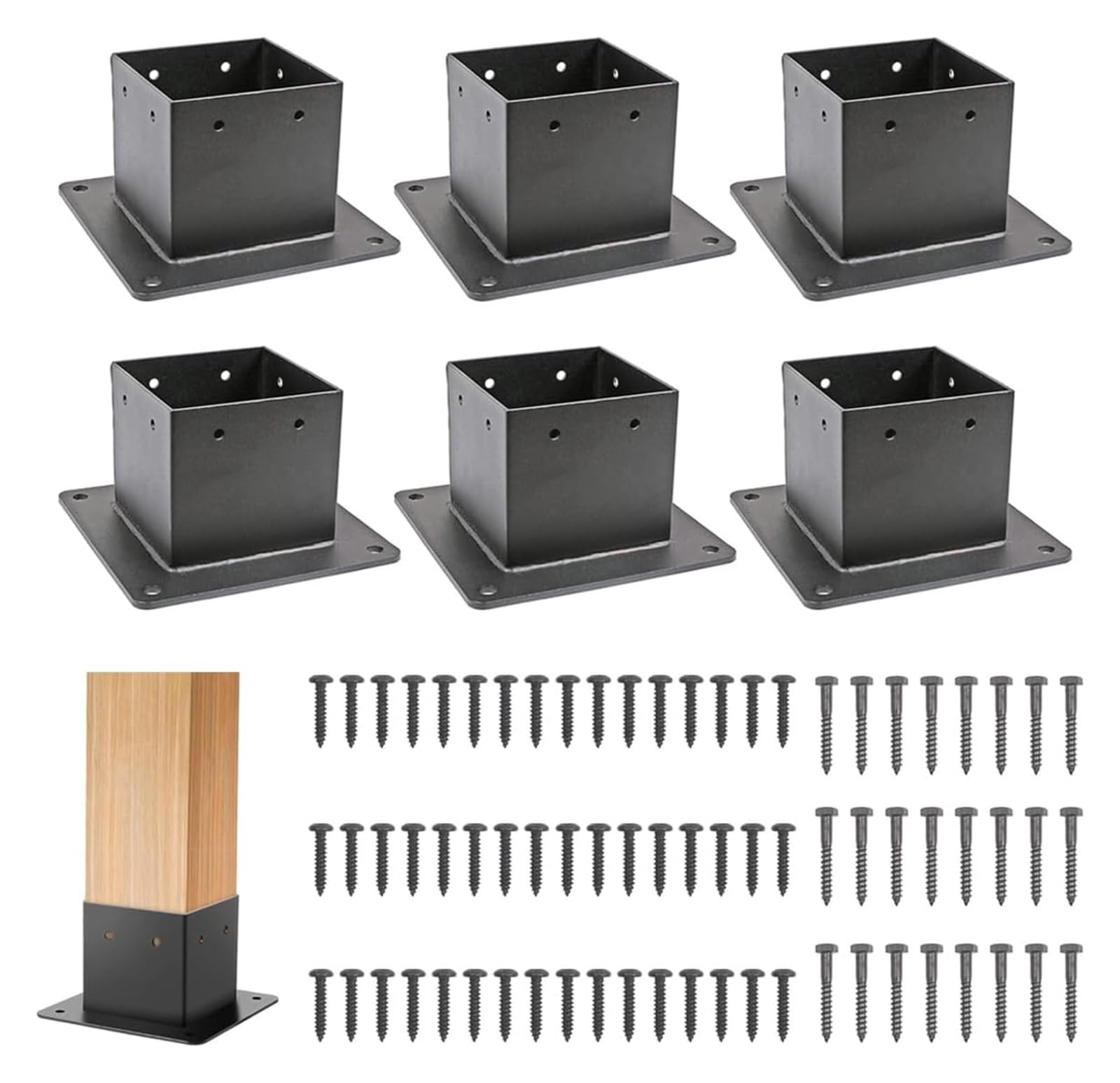 Fence Posts， 4x4 Wood Fence Post Base Kit Heavy Duty Thick Steel Brackets with Screws(6pcs)