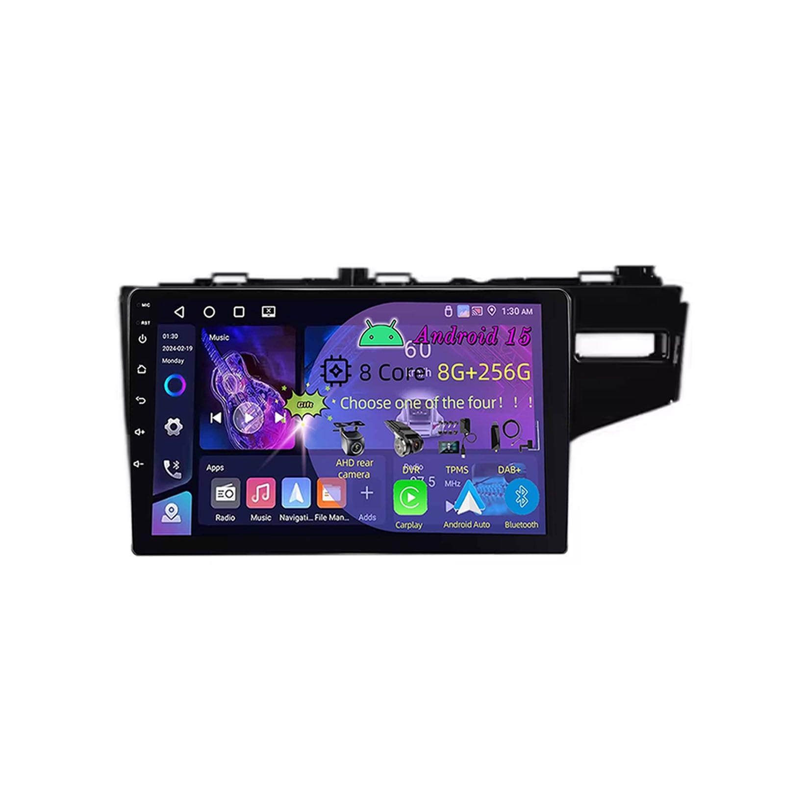 9-calowy podwójny Din samochodowy system stereo z systemem Android 15 do Hondy Jazz Fit 2014-2015 z kamerą tylną Car Play, sterowaniem z kierownicy, Bluetooth, GPS, radiem FM i Wi-Fi (C4 8+1