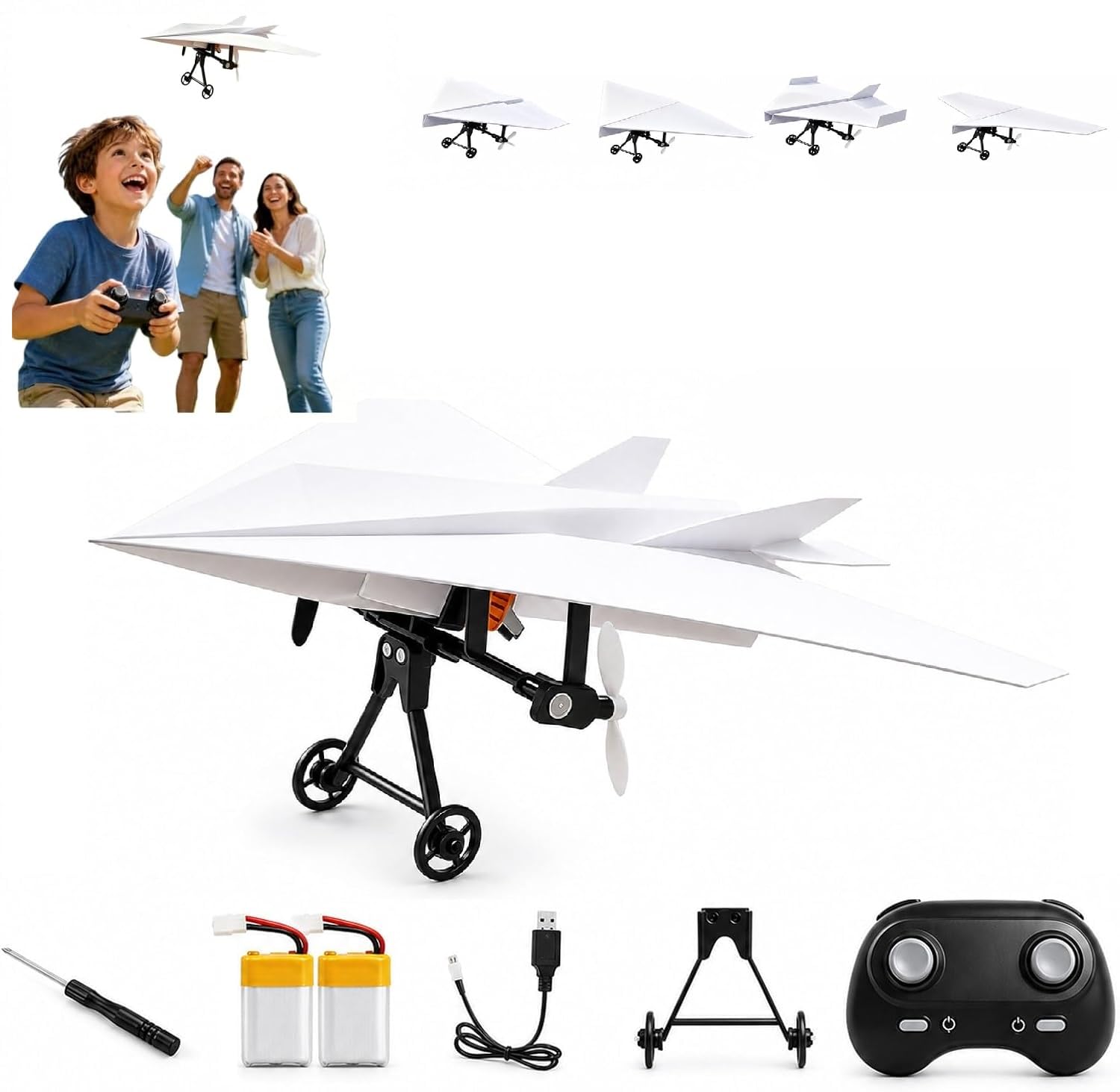 Rc Paper Airplane Motor Kit, DIY Model Airplanes Launcher Construction Set with Gyro Stabilizer, Electric Flying Motorized Module Easy to Fly Powered Small Flying Controller