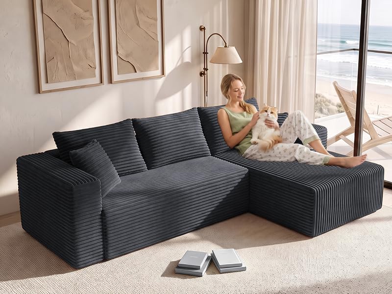 Image of 93 inch Boneless Couch, Modular Sectional Sofa for Living Room - Grey