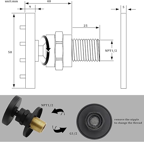 Miniatura 32 de HOMEDEC - Paquete de 6 chorros redondos de latón cepillado para masajes cuadrados de 2 pulgadas