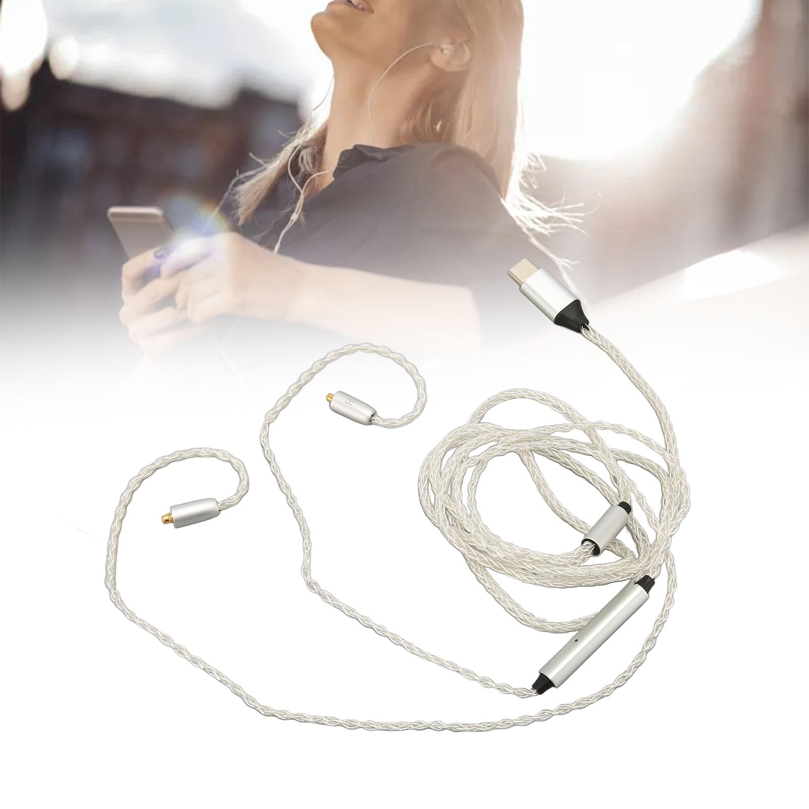 Annadue Typ C bis für MMCX Kabel, Ersatz Earphone Upgrade Kabel mit MIC für SE215 SE315 SE535 SE846 für UE900 White 3,9ft