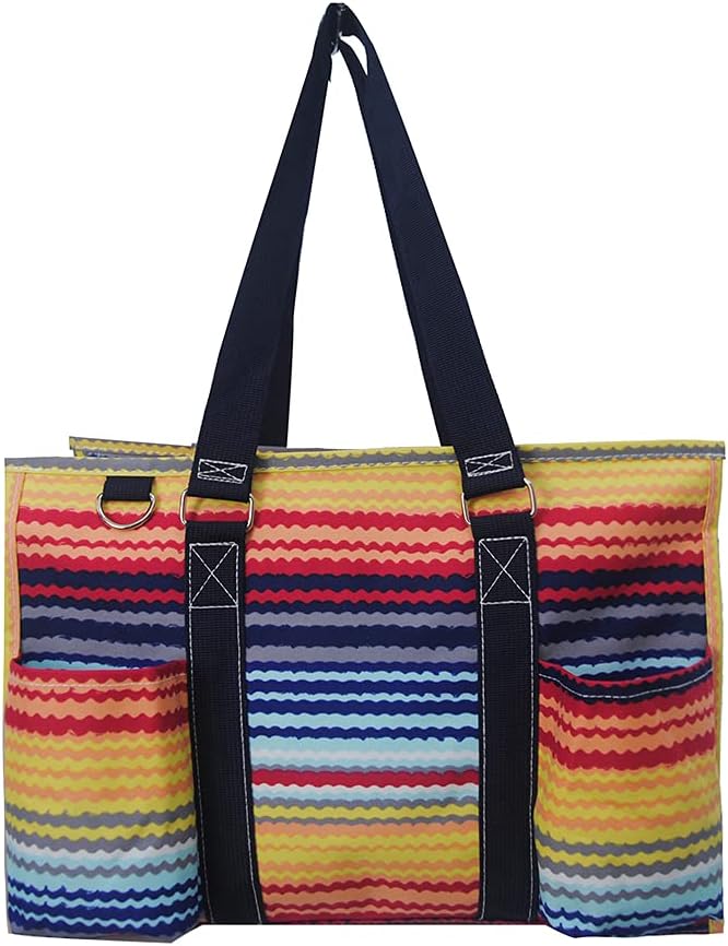 NGIL Utility Water Resistant Tote Bag, Top Zipper Closure, Perfect Gifts for Working Women, Teachers, Nurses, Gym bag (Retro Stripe-navy)