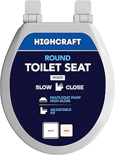 HIGHCRAFT Premium Round Toilet Seat with Slow-Close Design & Adjustable Hinges - Molded Wood Toilet Seat - Fits Standard Round Toilets - Round Seat in White