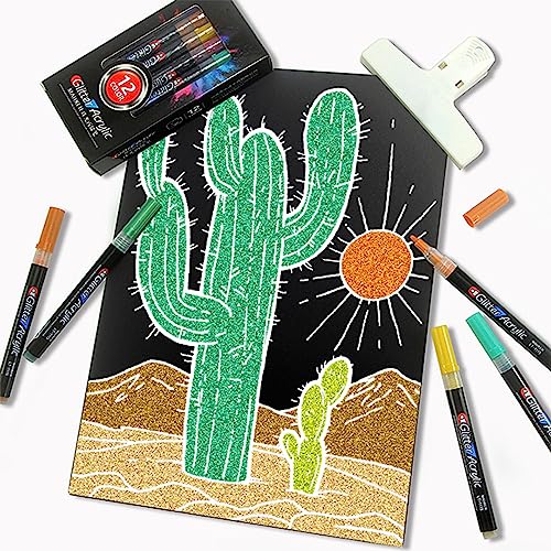 Eoouooip Glitter Acrylic Pen,Acrylic Paint Marker Pens,Acrylic Markers,Glitter Markers,12 Colors Paint Markers For Rock Painting, Mug, Ceramic, Glass, Wood, Fabric Painting, Canvas,Diy Crafts,1.0Mm #TOP5