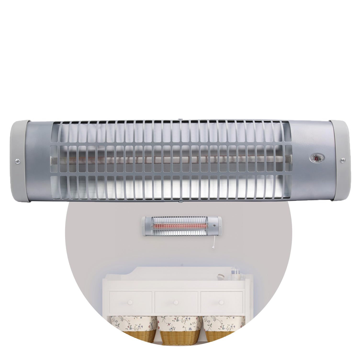 BR 60 - Stufa per fasciatoio, 600 Watt, spegnimento automatico, per fasciatoio, con lampada di calore, semplice montaggio a parete, colore: Argento