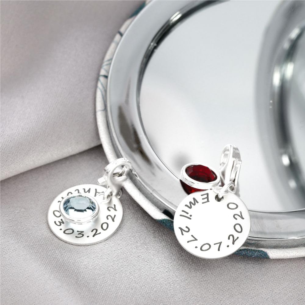 Charms Anhänger 925 Silber Gravur Charm personalisiert Geschenk Geburt Zusatzanhänger Name Namensgravur Bettelarmband Geburtsstein | HANDMADE IN GERMANY