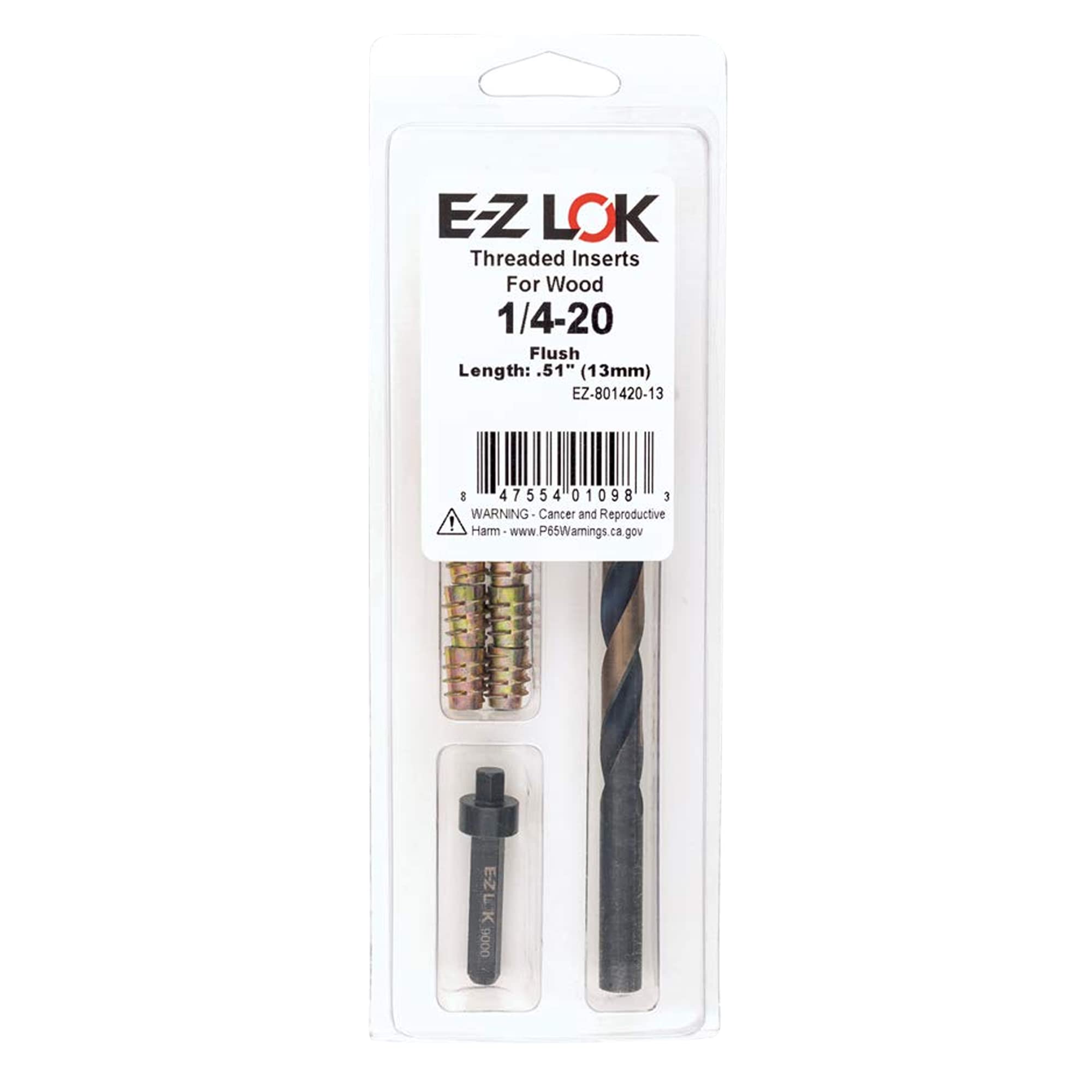 E-Z LOK E-Z Hex Thread Repair Kit for Soft Wood Flush Threaded Inserts 1/4-20 x 13mm, Drill, Installation Tool