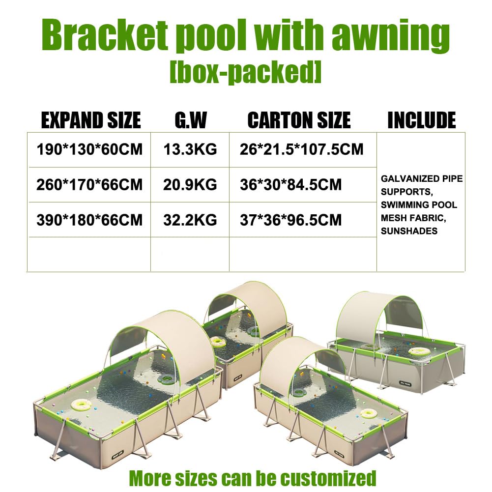 Piscina fuori terra con tenda parasole, staffa in acciaio zincato, tessuto a rete laminato in PVC, 3