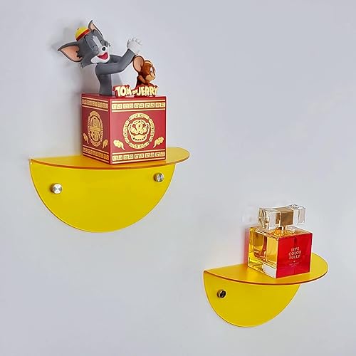 Miniatura 6 de ROYALITA Estantes flotantes pequeños de acrílico para decoración de habitación (paquete de 2, 8 pulgadas de diámetro), soporte de exhibición montado