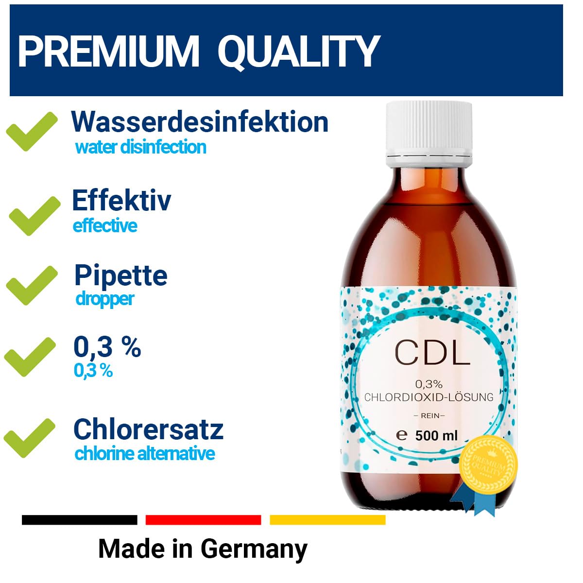 500ml CDL/CDs Chlordioxid 0,3% Lösung, Glasflasche mit Pipette