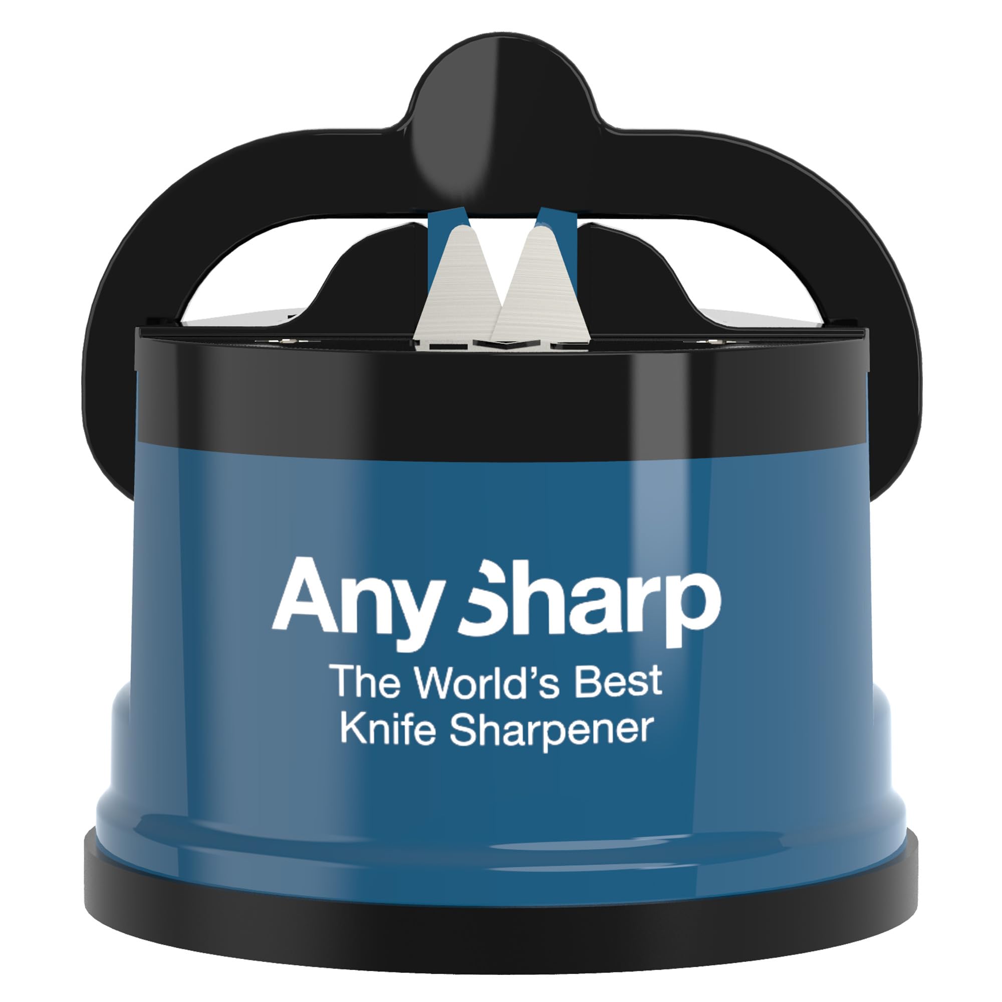 AnySharp – EDITIONS – Hands Free Knife Sharpener - Easy to Use Sharpening Tool with PowerGrip Suction Base and 20-Degree Pre-set Angle - For All Knives: Chef’s, Serrated, and Hardened Steel - Blue