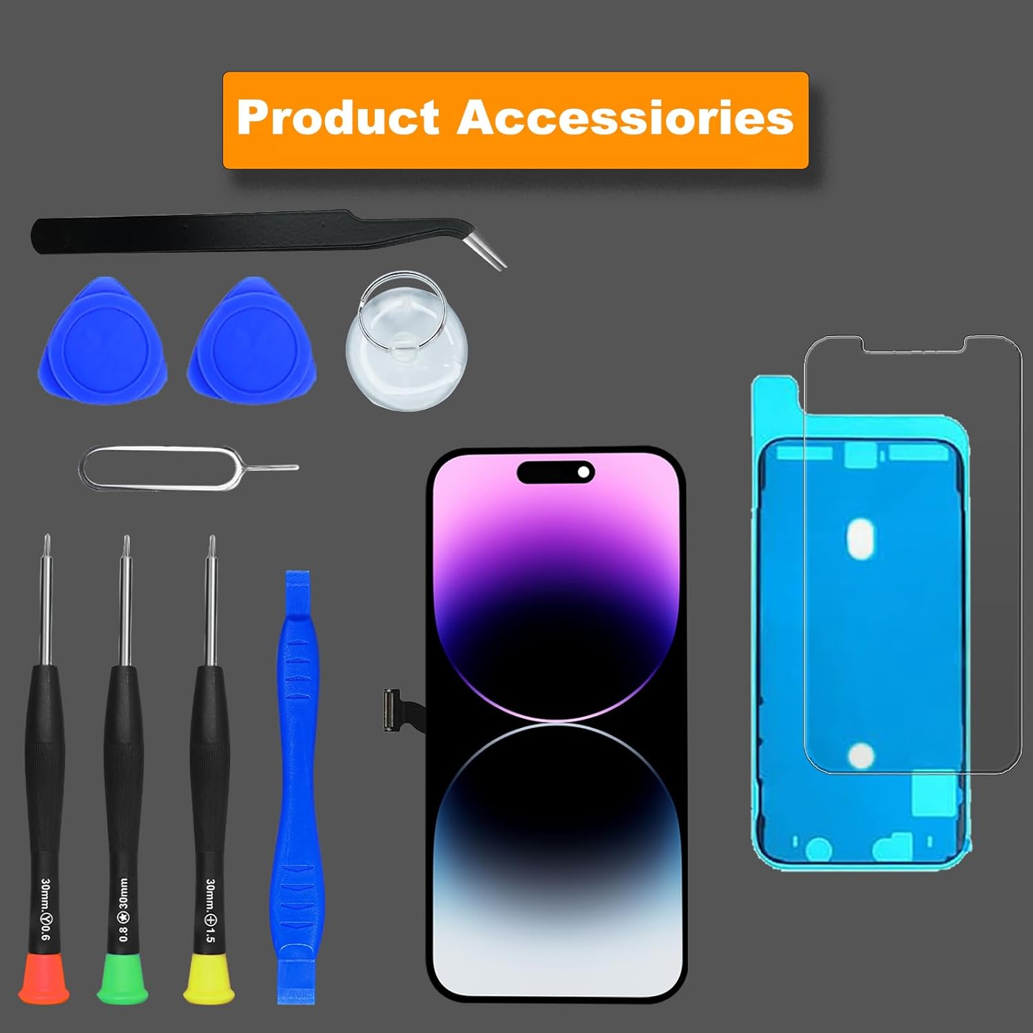 × JH for iPhone 14 Pro Max LCD Screen Replacement 6.7 inch, 3D Touch Display Digitizer Assembly with Tools+Screen Protector+Waterproof Frame Adhesive