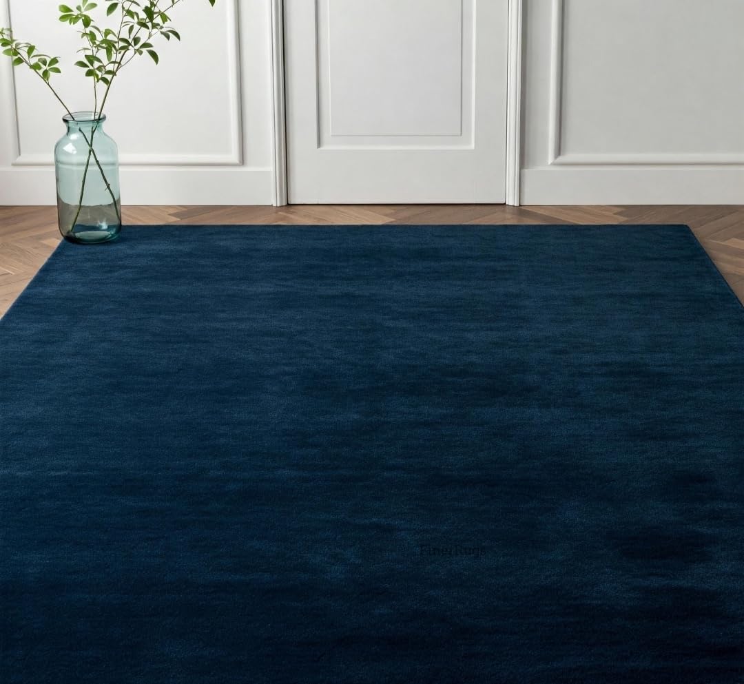 Area Rug, Navy Blue, Solid Color, Plush Textured Pile, Modern Contemporary Style (8 * 10 feet)