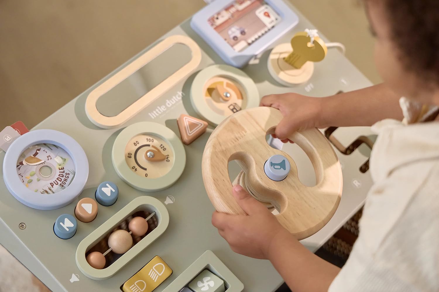 Little Dutch Aktivitäten Lenkrad - Lernaktivitätsbrett aus Holz - Lernspielzeug - für Kleinkinder ab 12 Monaten - Mint