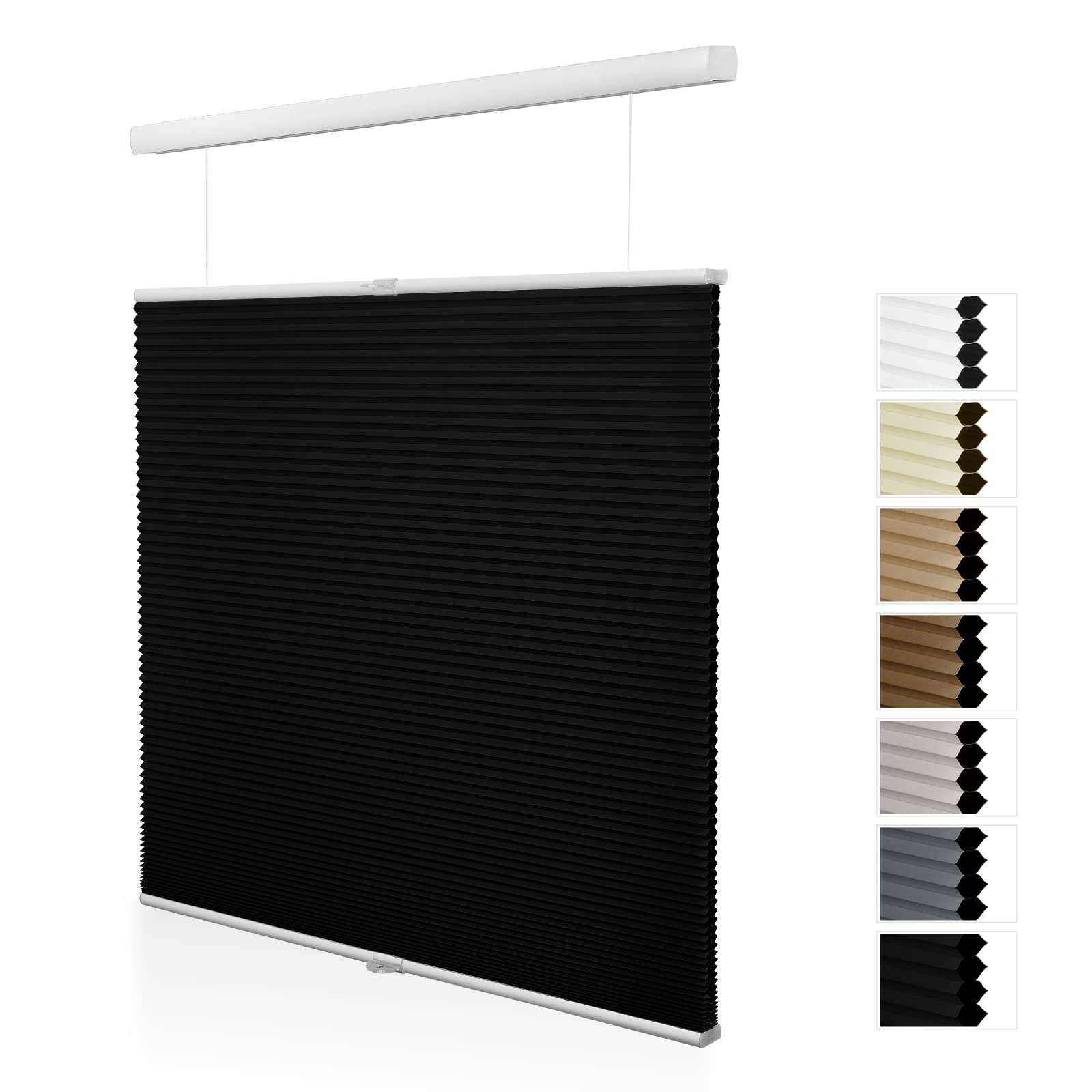 Moonice Cordless Top Down Bottom Up Cellular Shades Blackout Honeycomb Blinds for Windows, Thermal Insulated Single Cell Shades (22''W x 36''H, Black)