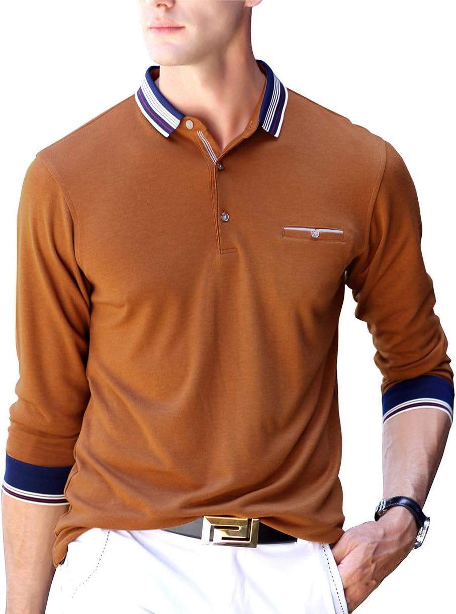 Men's Polo Shirt Casual Long Short Sleeve Classic Fashion Polo Cotton T Golf Sport Shirt