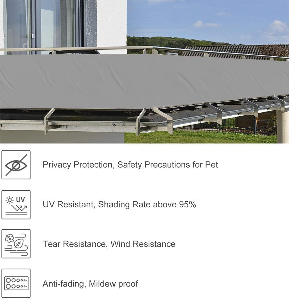 Redfire Sichtschutz für Balkon 80x350cm,Anti-Aging Balkonverkleidung Platten Blickdichte Wind Balkon Sichtschutz Teile mit Ösen Nylon Kabelbinder und Kordel für Terrasse,Grau