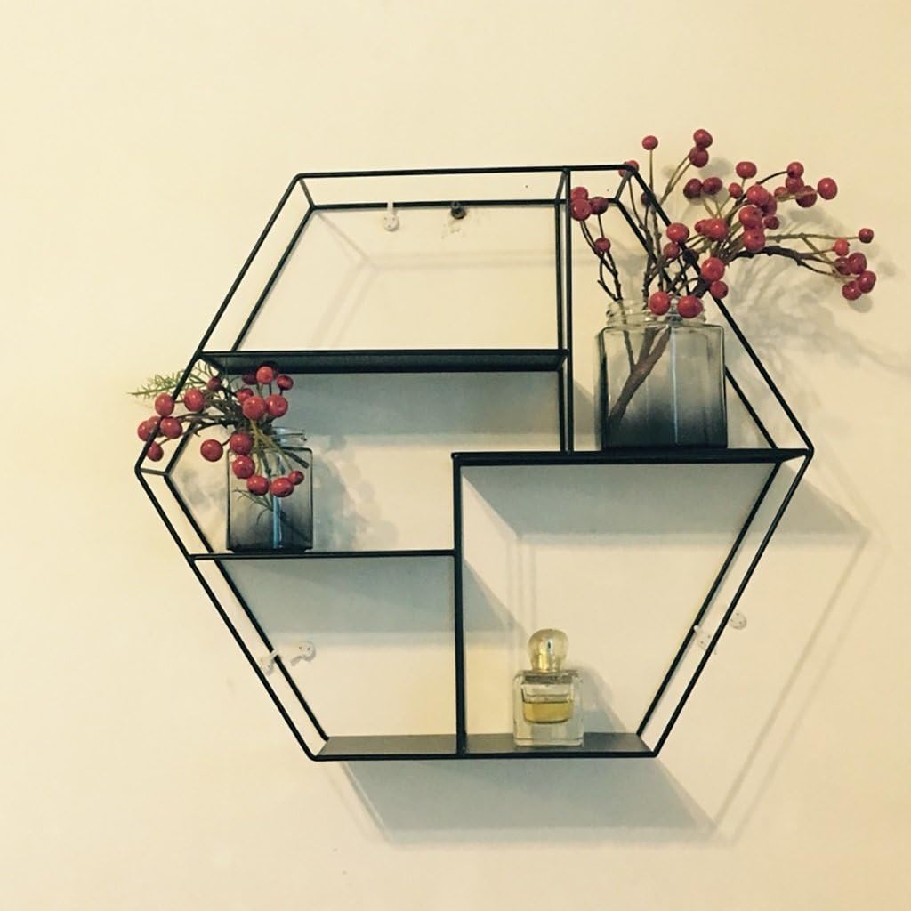 壁の本棚 北欧の木製の壁掛けラック 錬鉄製の壁仕切り 壁掛け 壁の装飾 花の棚 色 ブラック B07dw33mg6 9134 Be6 オープンシェルフ ラック 色 ブラック Ilgaimportadora Com