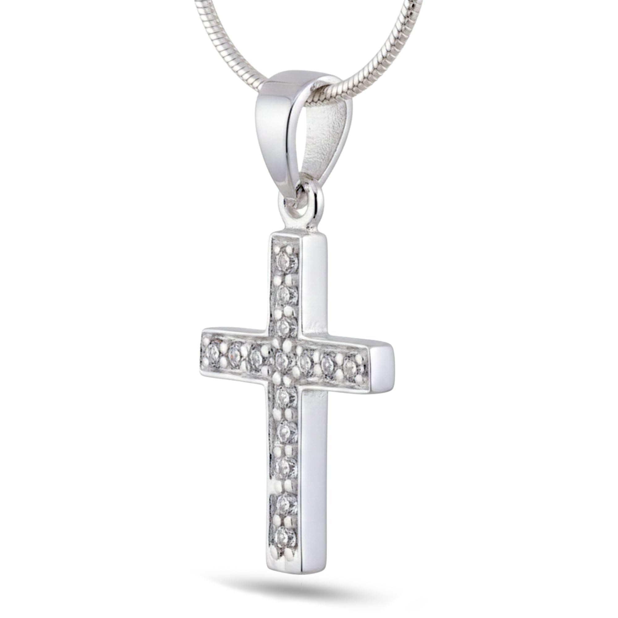 Vinani Kreuzanhänger 925 Silber mit Zirkonia Schlangenkette AKS-S