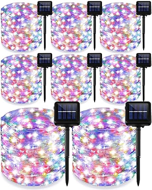 8 Pack Solar String Lights Outdoor Waterproof Each 240 Led 78ft Solar Fairy Lights Outdoor 8 Mode Led Tree Waterproof Copper Wire Garden Yard(Multicolor)