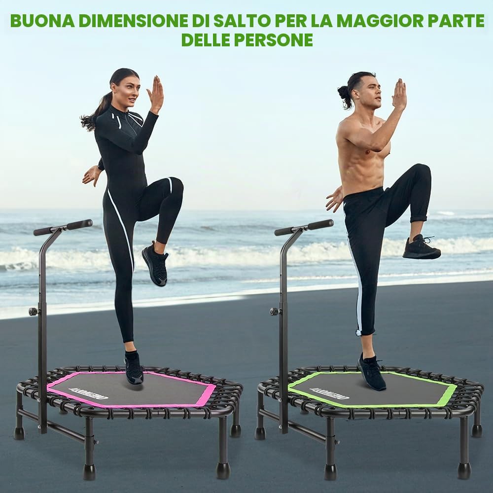 ONETWOFIT 107/114cm trampolino a rimbalzo per adulti, mini trampolino silenzioso per esercizi indoor, trampoline fitness con rimbalzo bungee
