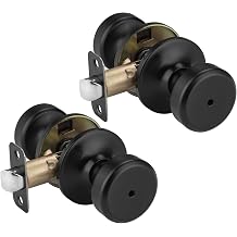 Black Door Knobs with Square Rosette,Bathroom Door Knob with Turn Lock for Privacy Door Use, 2 Pack