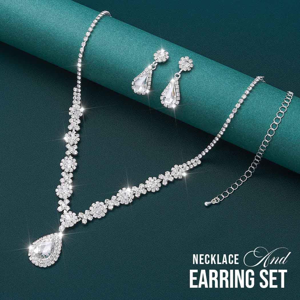 Aukmla Rhinestone Wedding Jewelry Set Silver Bridal Necklaces Earrings Sets Prom Jewelry for Women and Brides - Image 2