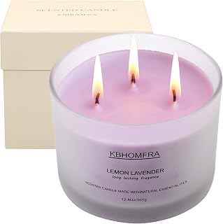 Scented Candle for Home, Lemon Lavender Essential Oils Fragrant, Soy Wax 12.4oz Large Capacity,3-Wick 70 Hours Burn,for Festival Luxury Gift,Sleep Relaxation Ambience