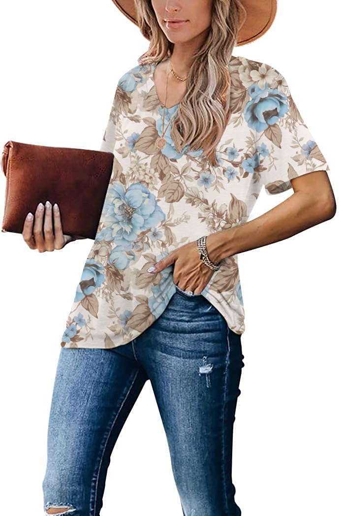 Lunivop Womens Tops Casual V Neck Short Sleeve Solid Color Basic T Shirt - Image 3