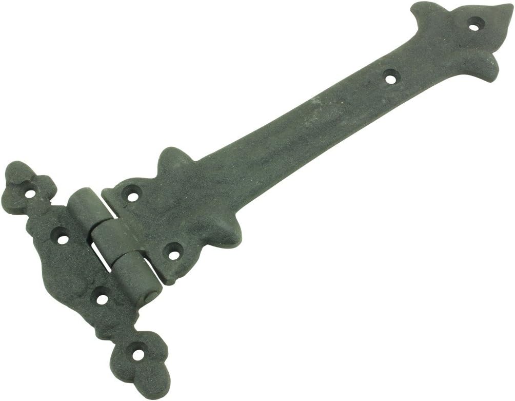 Renovators Supply Manufacturing Strap Hinge 9 in. Black Wrought Iron Southern Charm Style Spear Tip Flush Mount Heavy Duty Strap Gate and Door Hinges with Hardware Pack of 2