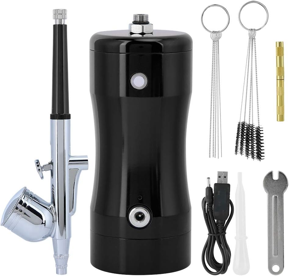 Haofy Airbrush Kit G12 Pump + 0.3mm Mini 7CC Gravity Feed Spray Air Brush Set with Air Brush Cleaning Tool (Black)