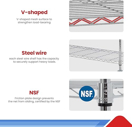 Miniatura 7 de NSF Organizador de estantes de alambre de 6 estantes de alambre, estantes de almacenamiento de metal, utilidad de grado comercial, resistente,